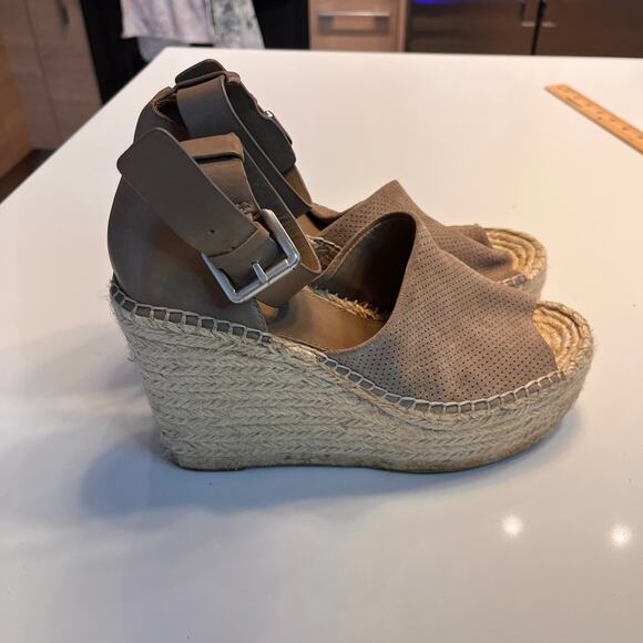 MARC FISHER Lannie Cognac Leather Platform Wedge Espadrille Sandals Tan Size 8.5 - Picture 6 of 10